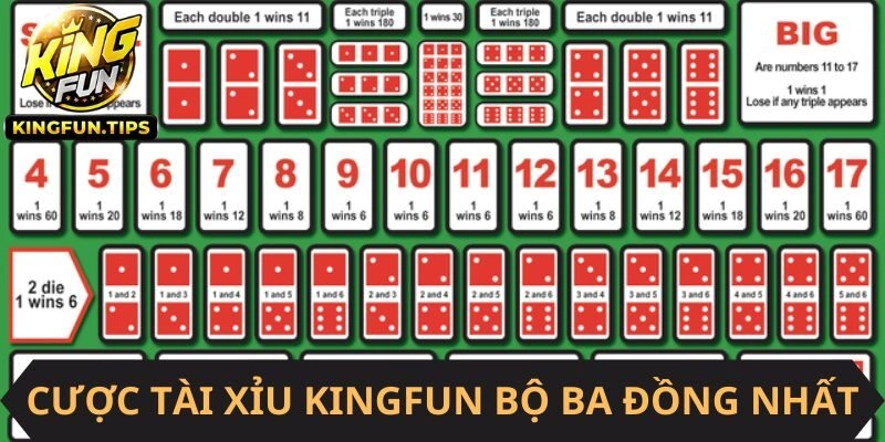 Cá cược bộ ba đồng nhất với tỷ lệ thưởng siêu khủng