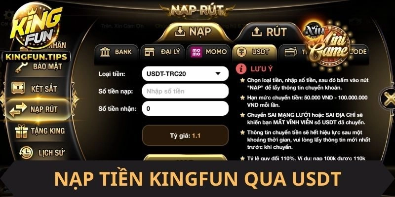 Nạp tiền Kingfun bằng USDT có rất nhiều lợi ích